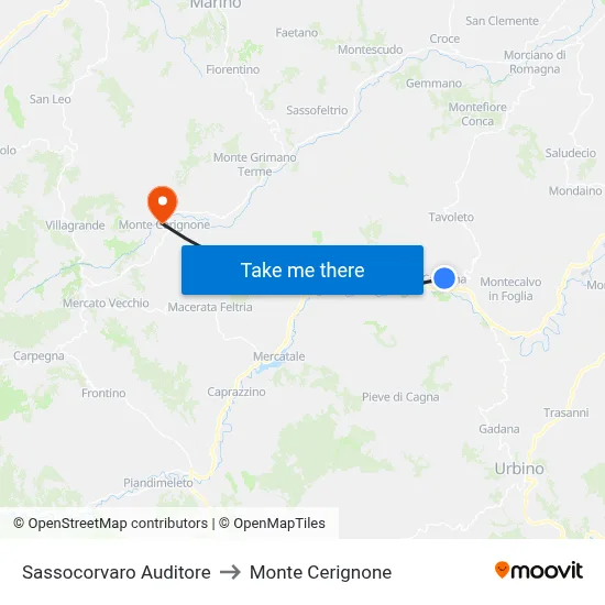 Sassocorvaro Auditore to Monte Cerignone map