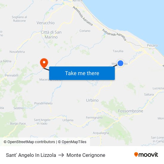 Sant' Angelo In Lizzola to Monte Cerignone map