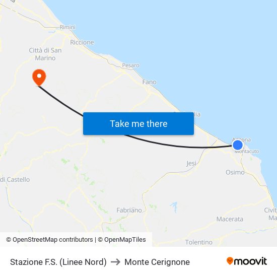 Stazione F.S. (Linee Nord) to Monte Cerignone map