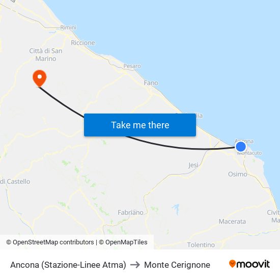 Ancona (Stazione-Linee Atma) to Monte Cerignone map