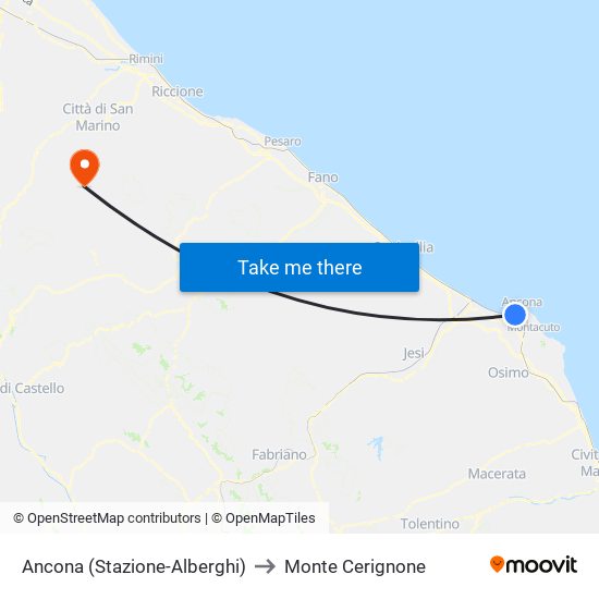 Ancona (Stazione-Alberghi) to Monte Cerignone map