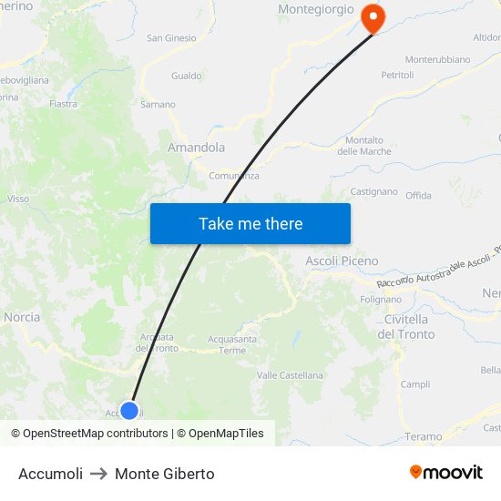 Accumoli to Monte Giberto map