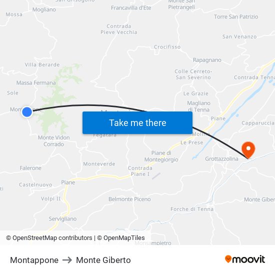 Montappone to Monte Giberto map