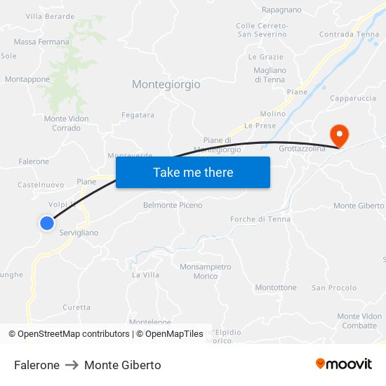 Falerone to Monte Giberto map