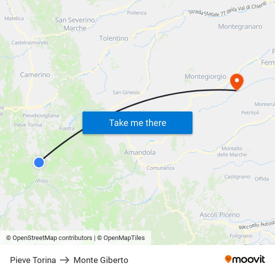 Pieve Torina to Monte Giberto map