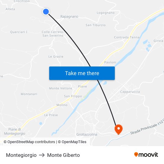 Montegiorgio to Monte Giberto map