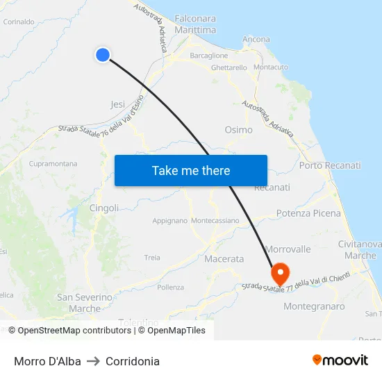 Morro D'Alba to Corridonia map