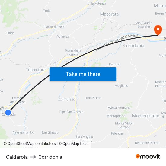 Caldarola to Corridonia map