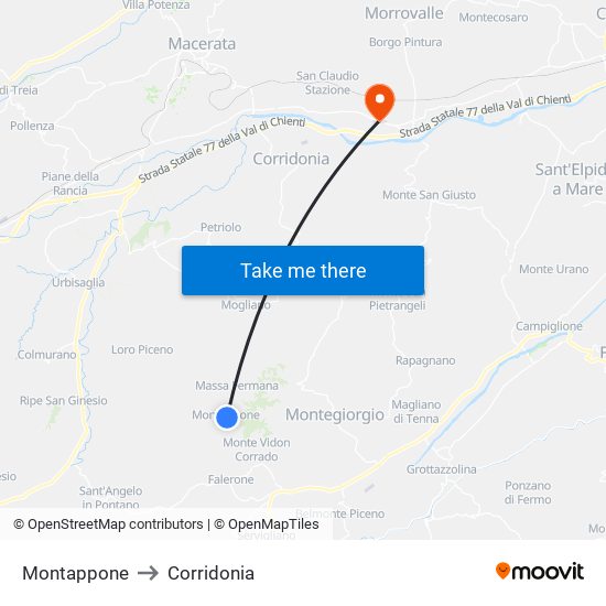 Montappone to Corridonia map