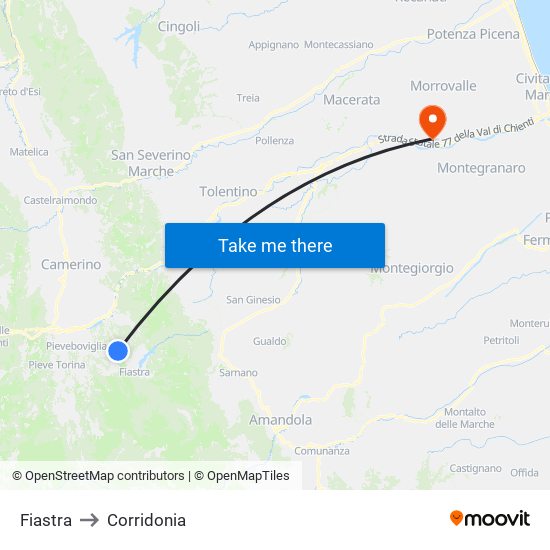 Fiastra to Corridonia map