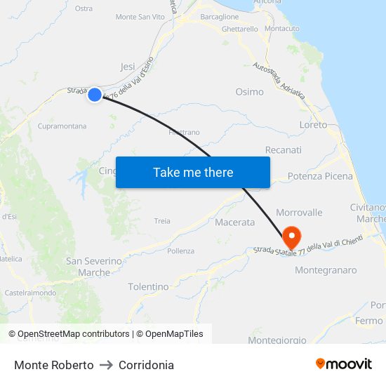 Monte Roberto to Corridonia map