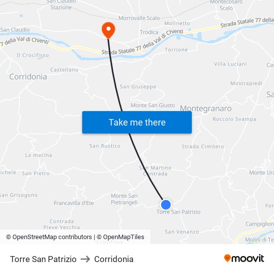 Torre San Patrizio to Corridonia map