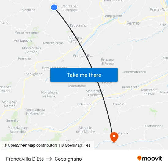 Francavilla D'Ete to Cossignano map