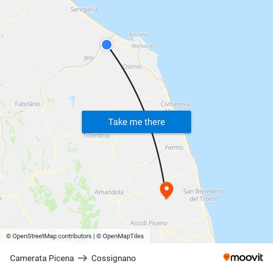 Camerata Picena to Cossignano map