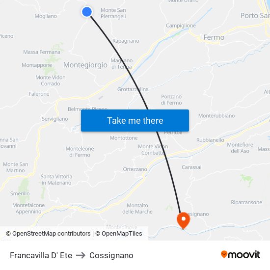 Francavilla D' Ete to Cossignano map