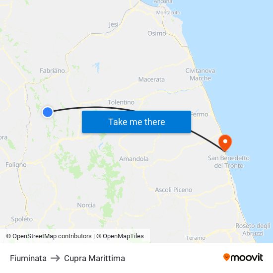 Fiuminata to Cupra Marittima map