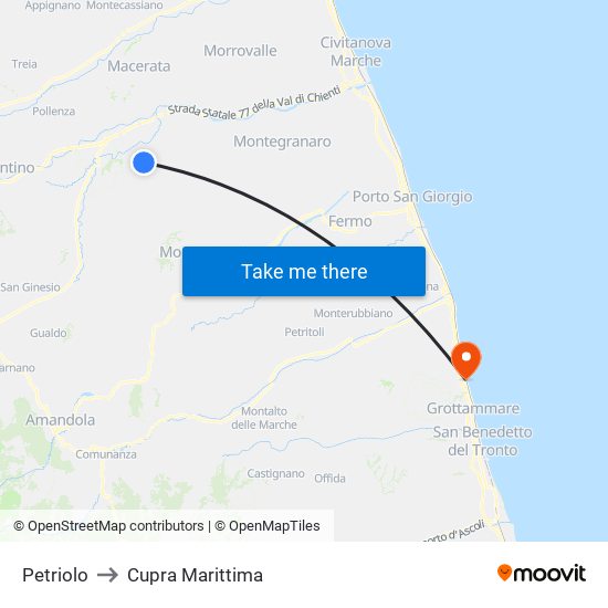 Petriolo to Cupra Marittima map