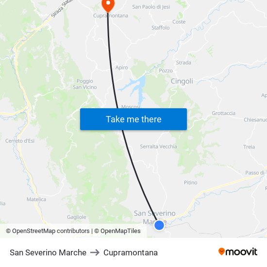 San Severino Marche to Cupramontana map