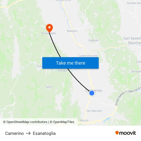 Camerino to Esanatoglia map