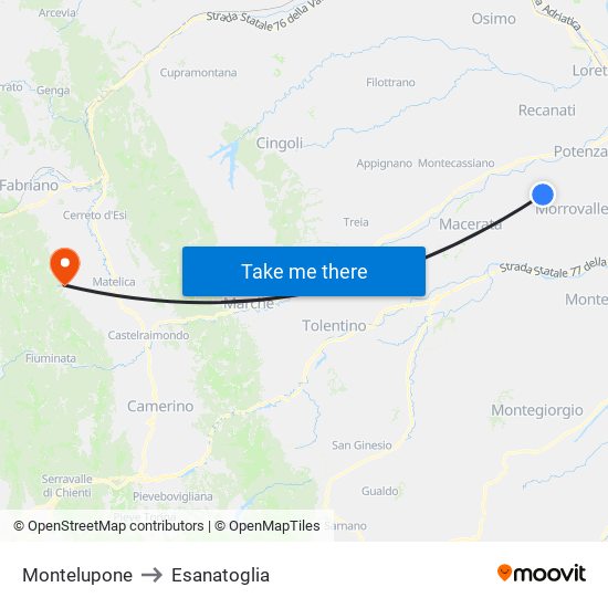 Montelupone to Esanatoglia map