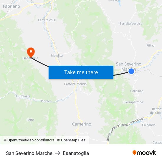 San Severino Marche to Esanatoglia map