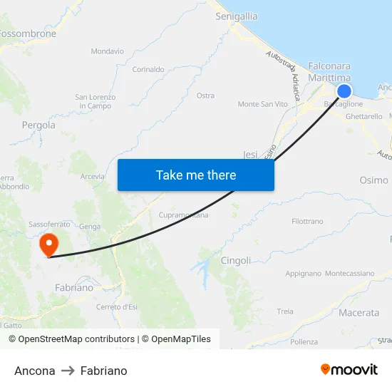 Ancona to Fabriano map