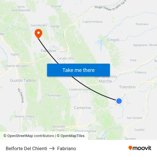 Belforte Del Chienti to Fabriano map