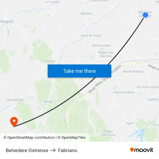 Belvedere Ostrense to Fabriano map