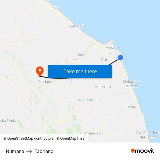 Numana to Fabriano map
