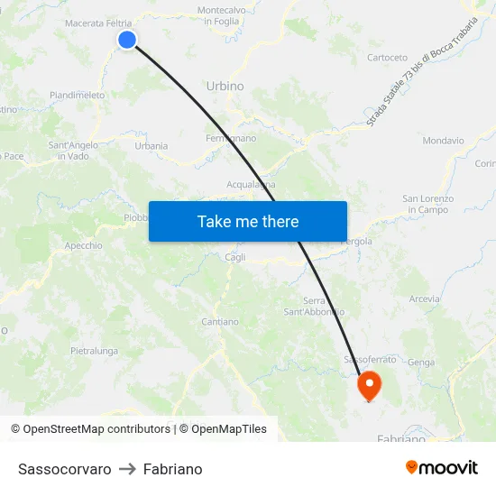 Sassocorvaro to Fabriano map