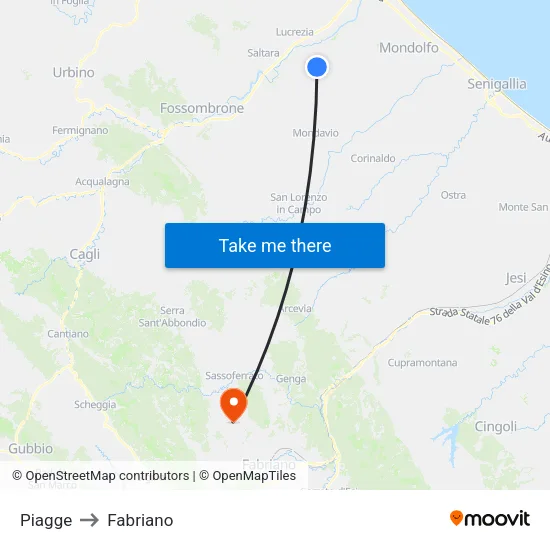 Piagge to Fabriano map