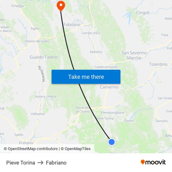 Pieve Torina to Fabriano map