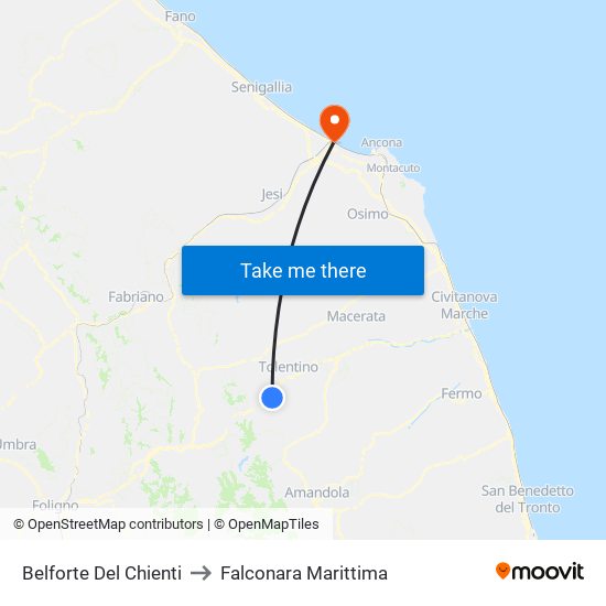 Belforte Del Chienti to Falconara Marittima map