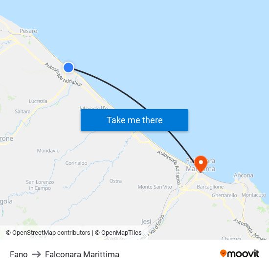 Fano to Falconara Marittima map