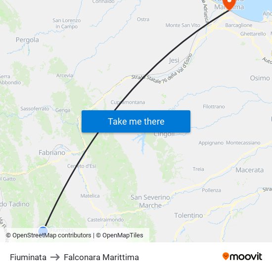 Fiuminata to Falconara Marittima map