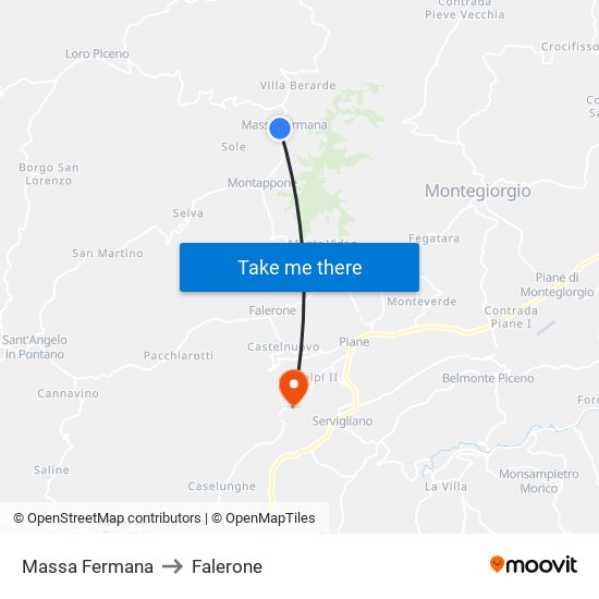 Massa Fermana to Falerone map