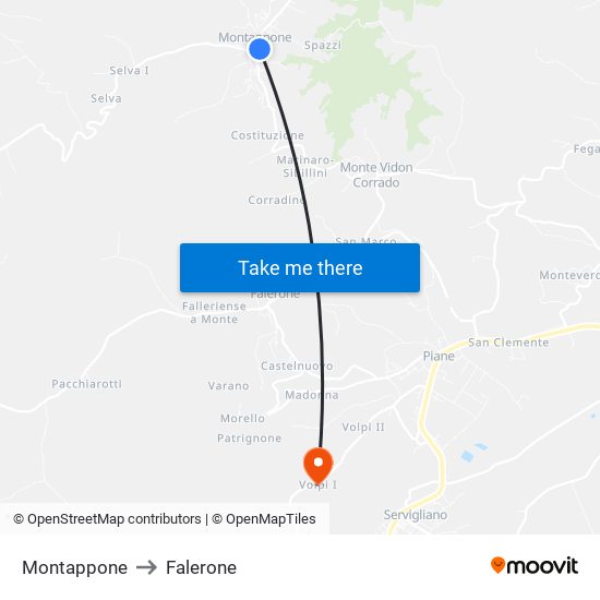 Montappone to Falerone map