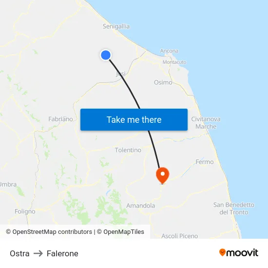 Ostra to Falerone map
