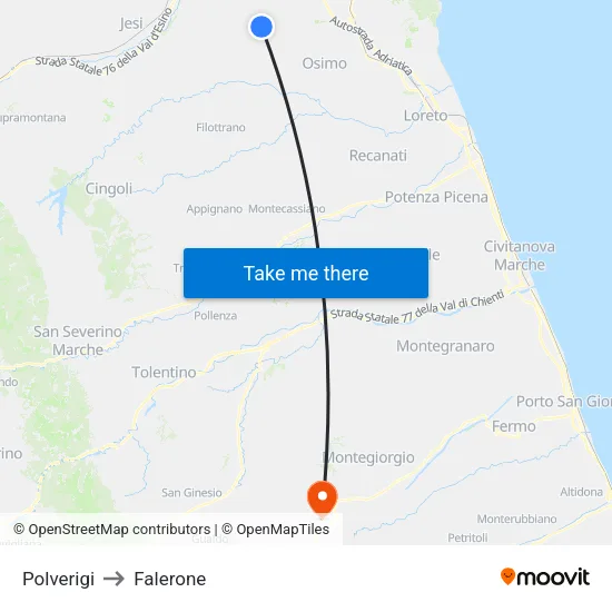 Polverigi to Falerone map