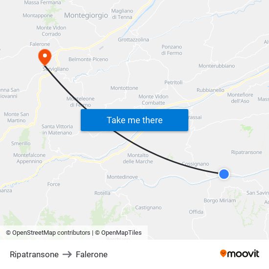 Ripatransone to Falerone map