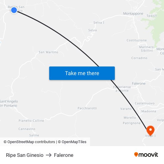Ripe San Ginesio to Falerone map