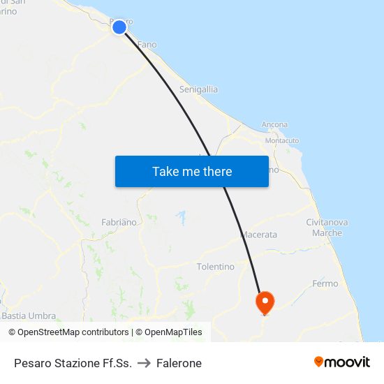 Pesaro Stazione Ff.Ss. to Falerone map
