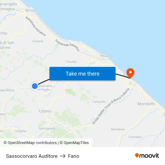 Sassocorvaro Auditore to Fano map