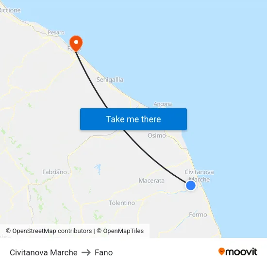 Civitanova Marche to Fano map