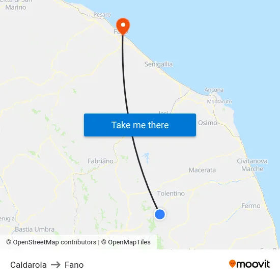 Caldarola to Fano map