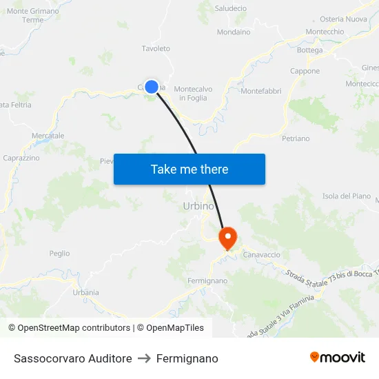 Sassocorvaro Auditore to Fermignano map