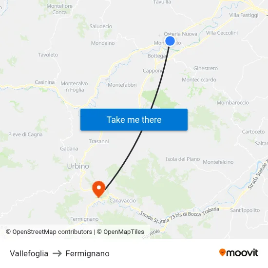Vallefoglia to Fermignano map