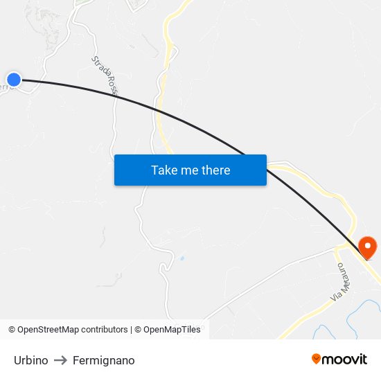 Urbino to Fermignano map