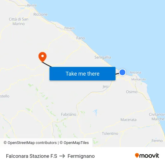 Falconara Stazione F.S to Fermignano map