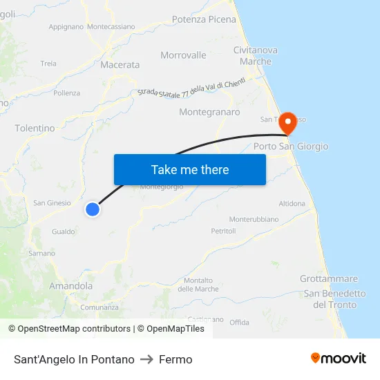 Sant'Angelo In Pontano to Fermo map